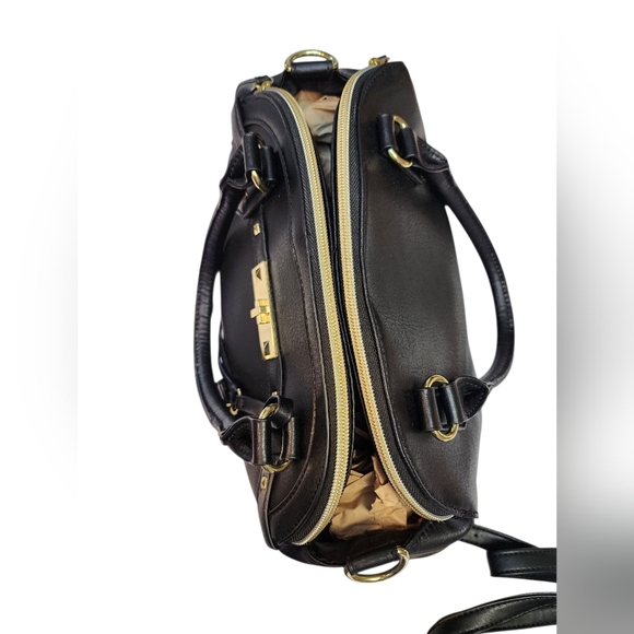 NICOLE MILLER Black and Gold Studded Satchel w/Crossbody Strap EUC - Picture 7 of 16